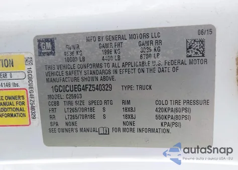 2015 Chevrolet Silverado 2500Hd Wt из США, поврежденный, VIN 1GC0CUEG4FZ540329